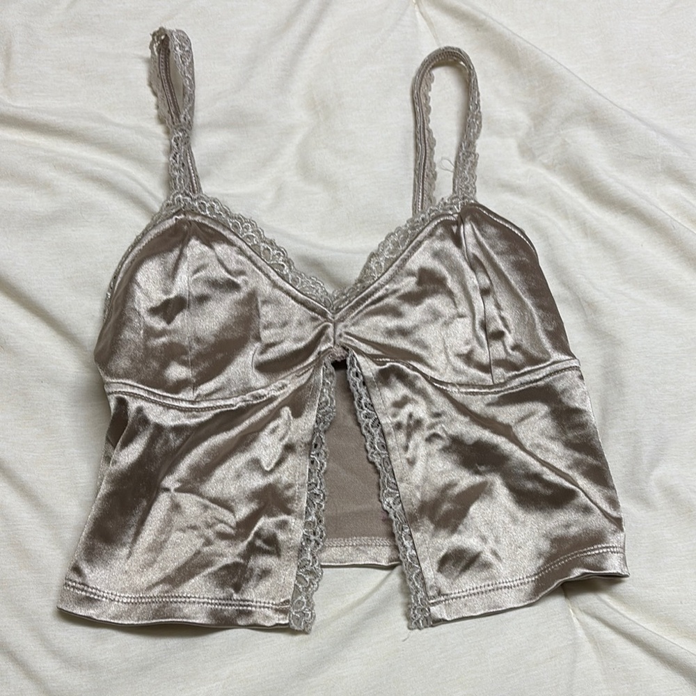 Garage Cream Lace-Trimmed Crop Top